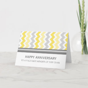 Yellow Grey Chevron Employee Anniversary Card