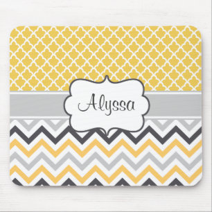 Yellow Grey Chevron Personalized Mousepad