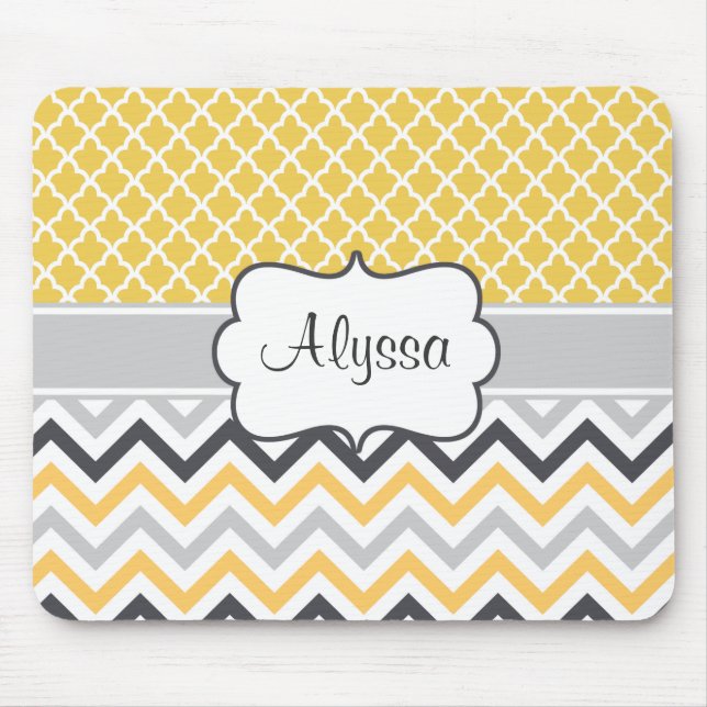 Yellow Grey Chevron Personalized Mousepad (Front)