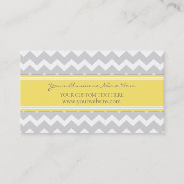 Yellow Grey Chevron Retro Business Cards (Front)