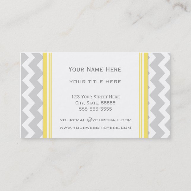 Yellow Grey Chevron Retro Business Cards (Back)