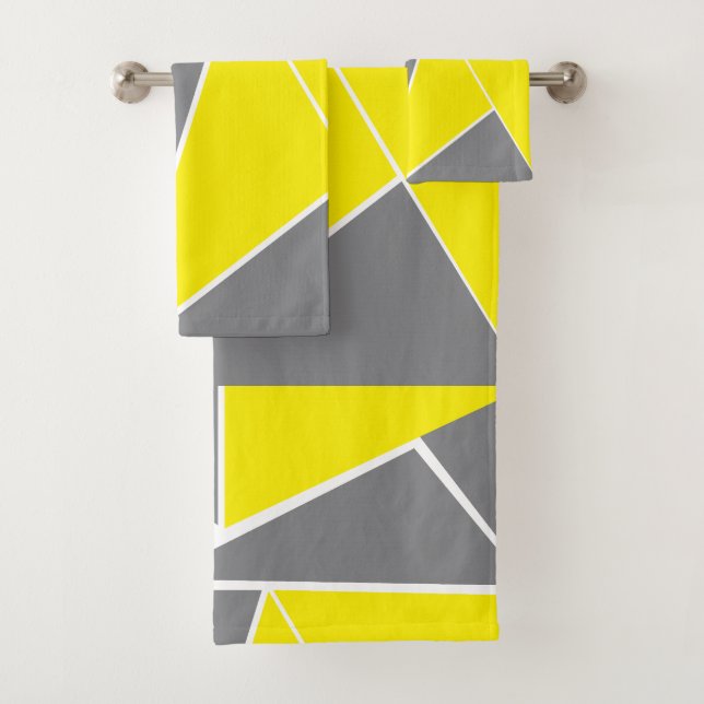 Yellow Grey Chevron Stripe Geometric  Bath Towel Set (Insitu)