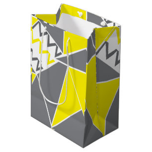 Yellow Grey Chevron Stripe Geometric Medium Gift Bag