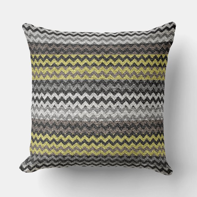Yellow Grey Chevron Stripes Pattern Throw Pillow (Front)