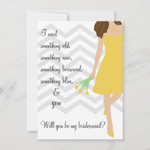 Yellow Grey Chevron Will You Be My Bridesmaid Invitation