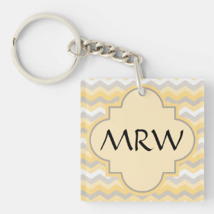 Yellow/Grey Chevron Zigzag Keychain