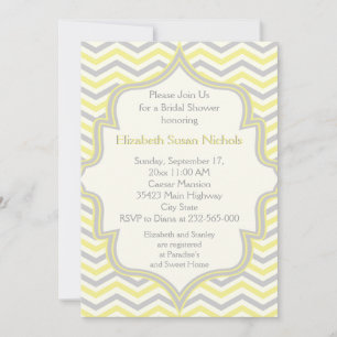 Yellow grey chevron zigzag wedding bridal shower invitation