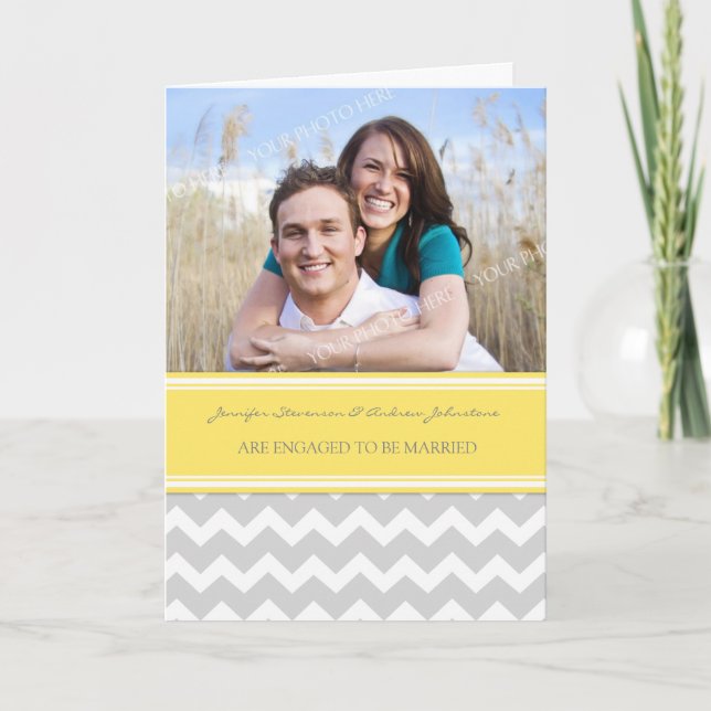 Yellow Grey Chevrons Engagement Photo Announcement (Front)