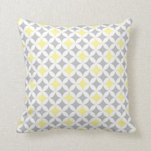 Yellow Grey Circles Pattern Decorative Pillow