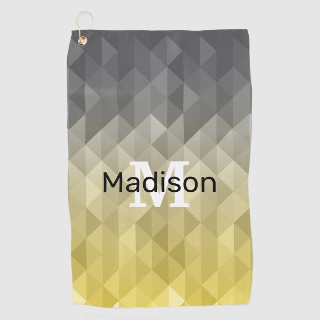 Yellow Grey Cool Ombre Geometric pattern Monogram Golf Towel (Front)