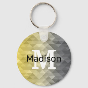 Yellow Grey Cool Ombre Geometric pattern Monogram Keychain