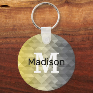 Yellow Grey Cool Ombre Geometric pattern Monogram Keychain