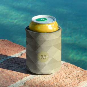 Yellow Grey Cool Ombre Geometric pattern Moonogram Can Cooler