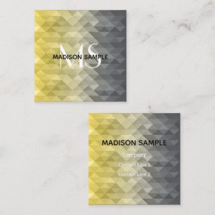 Yellow Grey Cool Ombre Geometric pattern Moonogram Square Business Card