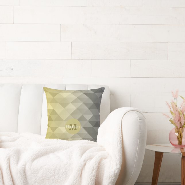 Yellow Grey Cool Ombre Geometric pattern Moonogram Throw Pillow (Couch)