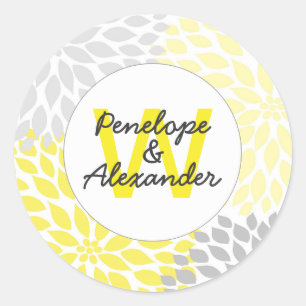 yellow grey dahlia wedding monogram envelope seals