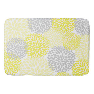 Yellow Grey Dahlias / flowers floral bathroom Bath Mat