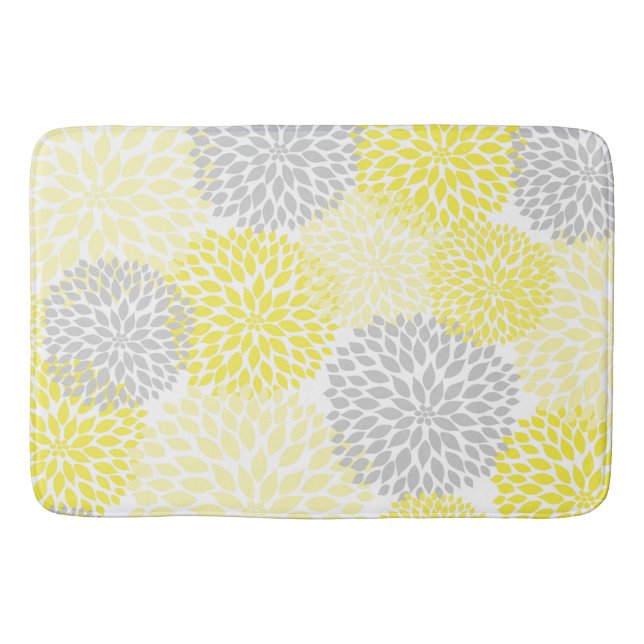 Yellow Grey Dahlias / flowers floral bathroom Bath Mat (Front)
