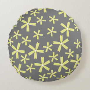 Yellow Grey Daisy Floral Pattern Round Pillow