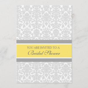 Yellow Grey Damask Bridal Shower Invitation Cards