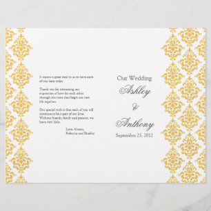 Yellow Grey Damask Foldable Wedding Program