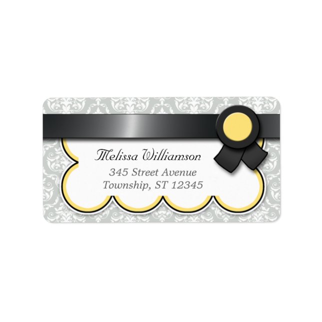 Yellow & Grey Damask Personalized Address Labels (Front)