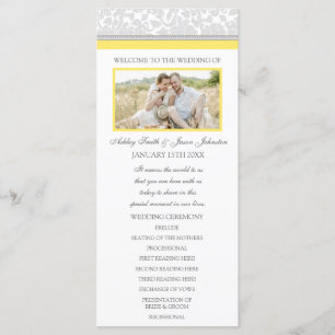 Yellow Grey Damask Photo Wedding Program