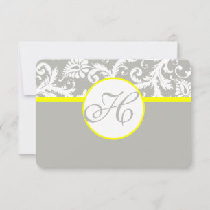 Yellow & Grey Damask RSVP Card- Silver Cloud