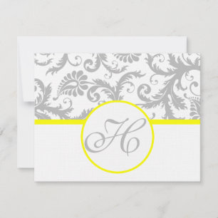 Yellow & Grey Damask RSVP Card- Text on Matte Side