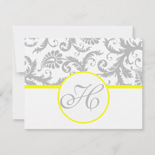 Yellow & Grey Damask RSVP Card- Text on Matte Side Card (Front)