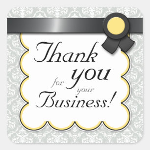 Yellow & Grey Damask "Thank you for your Business" Square Sticker