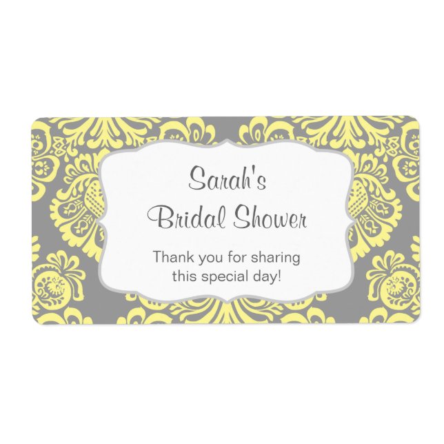 Yellow Grey Damask Water Bottle - customize it! (Front)