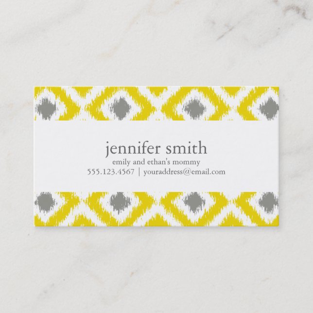 Yellow Grey Diamonds Ikat Pattern Calling Card (Front)