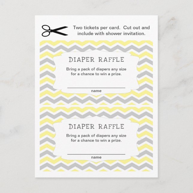 Yellow Grey Diaper Raffle Tickets, sm quantity Invitation Postcard (Front)