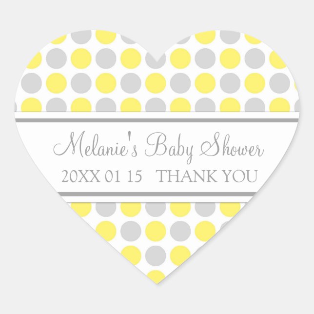 Yellow Grey Dots Baby Shower Favour Stickers (Front)