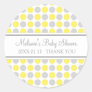 Yellow Grey Dots Baby Shower Favour Stickers