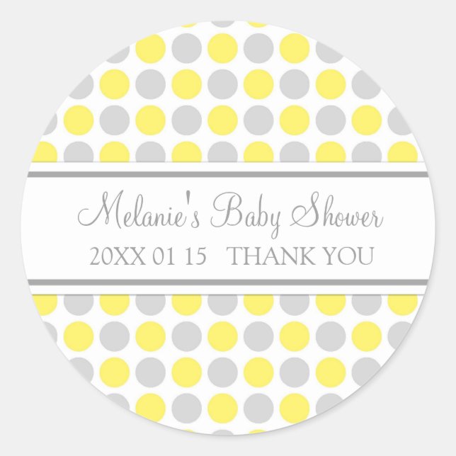 Yellow Grey Dots Baby Shower Favour Stickers (Front)