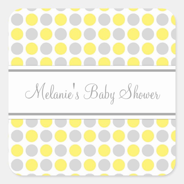 Yellow Grey Dots Baby Shower Favour Stickers (Front)