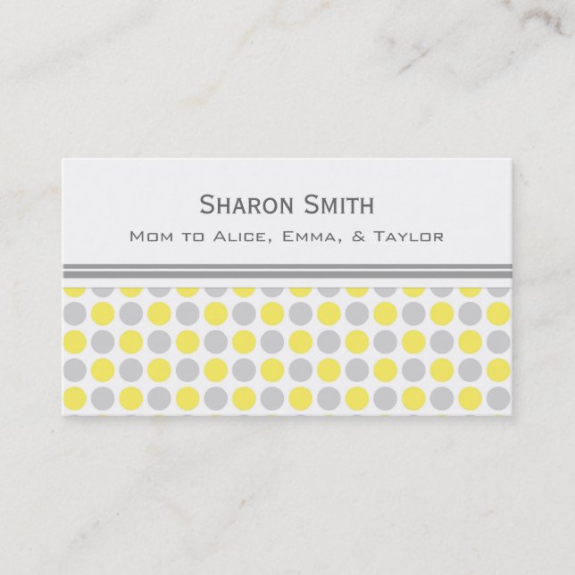 Yellow Grey Dots Pattern Mom Calling Cards (Front)