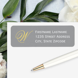 Yellow Grey Elegant Script Monogram Address