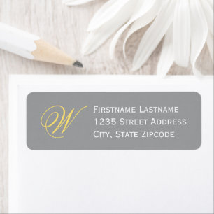 Yellow Grey Elegant Script Monogram Address