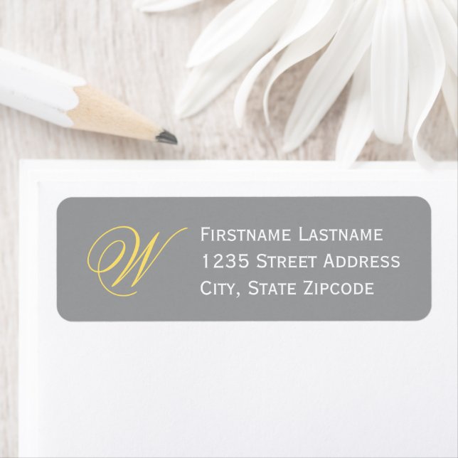 Yellow Grey Elegant Script Monogram Return Address (Insitu)