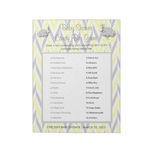 Yellow & Grey Elephant Baby Shower Candy Game Notepad