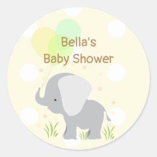 Yellow Grey Elephant Baby Shower Stickers