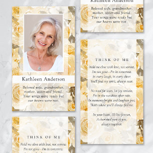 Yellow Grey Floral Funeral Prayer Card