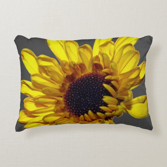 Yellow Grey Floral Golden Flower Abstract Custom Accent Pillow (Front)