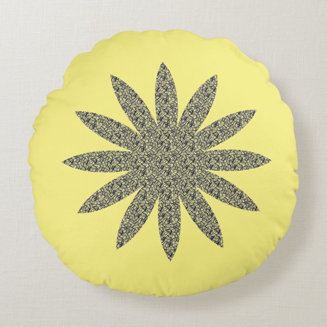 Yellow Grey Floral Patterns Flower Themed Cool Round Pillow (Front)