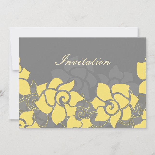 "yellow grey" floral wedding invitation (Front)
