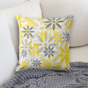 Yellow Grey Flower Graphic Pattern Throw Pillow