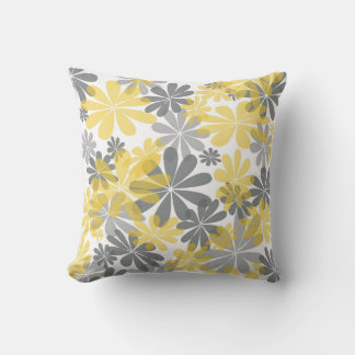 Yellow & Grey Flower Throw Pillow